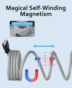 Cavo magnetico Usb cavo di ricarica magnetico Usb ricarica rapida Usb tipo C cavo magnete caricatore auto avvolgimento cavo di ricarica magnetico