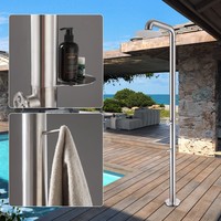 Douche extérieure moderne en acier inoxydable brossé pour jardin et piscine, alimentation en eau chaude et froide