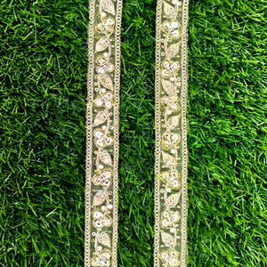 Elegante Ribete de Encaje Bordado Floral, 100% Poliéster, Diseño Personalizado con Perlas, 1 a 1 7/8 Pulgadas de Ancho, para Decoración de Vestidos - Product Image 1