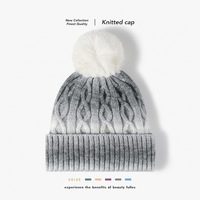 Bonnet d'hiver chaud en tricot côtelé tie-dye arc-en-ciel extensible avec pompon, dégradé de couleurs, pour l'extérieur, vente en gros