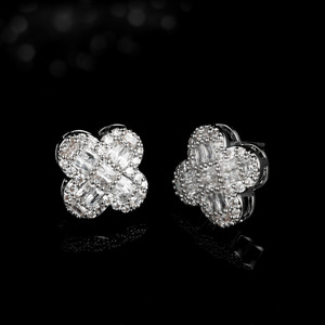 MUYU Four Leaf Clover Stud Earrings S925 Silver Needle Micro Insert Fashion Jewelry Gift - Product Image 2