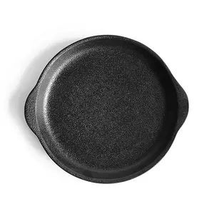 Bandeja de porcelana negra para restaurante, platos de cena de cerámica con 2 asas, 4 tamaños, forma redonda
