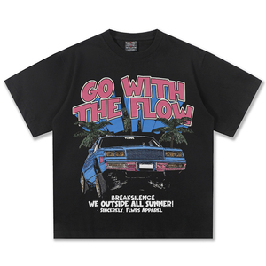T-shirt da <span class=keywords><strong>uomo</strong></span> a maniche corte con stampa diretta, stile americano, illustrazione auto, effetto vintage slavato, pesante, per le vacanze estive - Product Image 4
