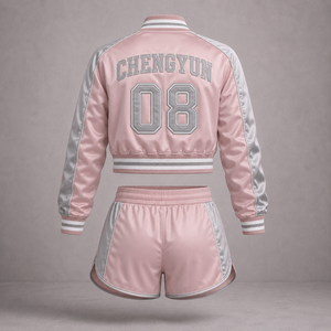 Ensemble veste de baseball courte et short personnalisés avec coque en satin et broderie appliquée - Product Image 2