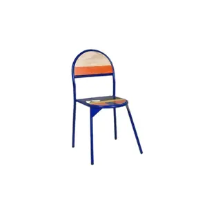 现代廉价客厅椅子铁架餐厅餐椅印度工业彩色可堆叠蓝色家居家具
