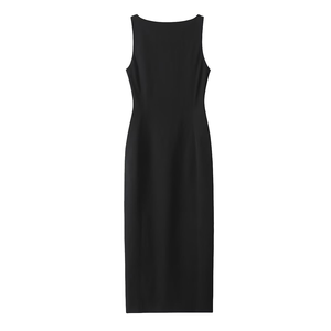 Vestido Midi Negro sin Tirantes para Mujer, Ajustado, sin Mangas, Casual, de Color Sólido, Tejido de Poliéster, para Uso Diario en Todas las Temporadas - Product Image 1