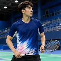 T-shirt de sport personnalisé à séchage rapide par sublimation, col en V, rayures dégradées, respirant, pour équipes de badminton et de tennis
