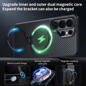 Nueva Funda Magnética Rígida con Soporte y Textura de Fibra de Carbono para Carga Inalámbrica para <span class=keywords><strong>Samsung</strong></span> S26 Ultra S25 Plus S24 S23 <span class=keywords><strong>S22</strong></span> - Product Image 3