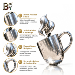 Decorazione Personalizzata per Ingresso Caffetteria, Grande Scultura Moderna in Metallo a Specchio, Statua Gigante in Acciaio Inox a Forma di Tazza di Caffè - Product Image 3