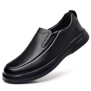 Nouvelles baskets en cuir de vachette respirantes pour hommes, chaussures plates de haute qualité pour le bureau, mocassins noirs à enfiler en cuir véritable, marque tendance - Product Image 4