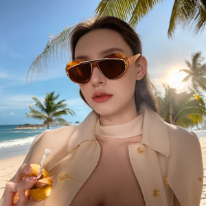 Nuevas Gafas de Sol Cat Eye con Doble Marco Geométrico de Lujo para Mujer, Gafas de Sol Ovaladas de Moda con Logotipo de Marca para Hombre en Titok - Product Image 2