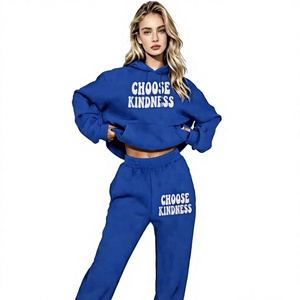 Conjunto de 2 piezas para mujer, azul, Choose Kindness, con forro térmico de lana, camiseta y pantalones de chándal, corte holgado informal, manga larga, hasta la rodilla - Product Image 1