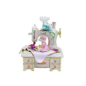 SHINNYGIFTS Modern Metal Jewelry &amp; Trinket <strong>Box</strong> Hand-Painted Easter Mouse Enameled <strong>Sewing</strong> Machine Home Decor Collectible - Product Image 1