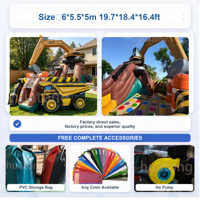 Château gonflable commercial d'extérieur sur le thème de l'excavatrice et du camion, idéal pour les fêtes d'enfants et la location
