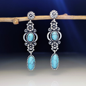 Orecchini Vintage Intagliati con Motivi Floreali Rosso Blu Verde, Gioielli Etnici da Sposa per Donne - Product Image 3