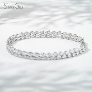 Bracciale Tennis con Diamanti Sintetici DEF VVS VS da 5,5 Carati, Doppio Strato, 6,5 Pollici, Oro Bianco 14K Massiccio - Product Image 2