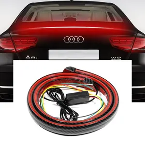 Universal 12V Car Multifunctional Rear Wing Red Carbon Fiber LED Tailgate Turn Signal Brake Stop Tail Spoiler Light Strip