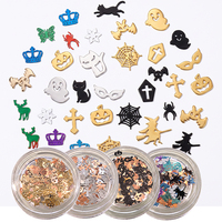 Boîte assortie d'autocollants pour ongles en métal pour Halloween, ultra-fins et plats, motifs citrouille, fantôme, chauve-souris, produits pour ongles de salon