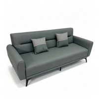 Canapé-lit moderne en cuir à trois places avec coussins épais et pieds en métal - Multifonctionnel pour usage hôtelier