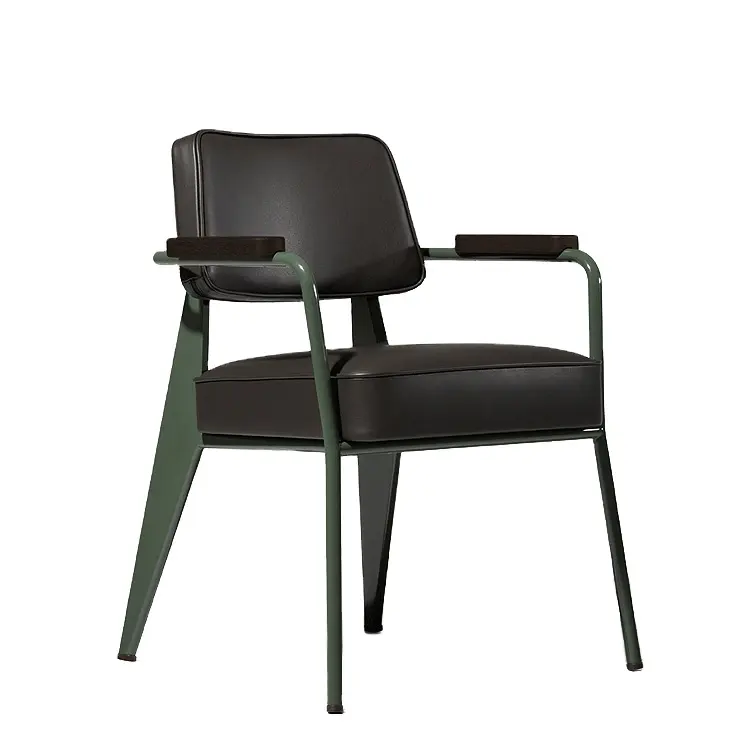 Удобное сиденье из искусственной кожи с металлической рамой, цветное обеденное деревянное кожаное кресло с подлокотником