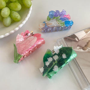 彩色亚克力可爱清爽春花发夹郁金香百合玫瑰发饰批发女孩发夹 - Product Image 6