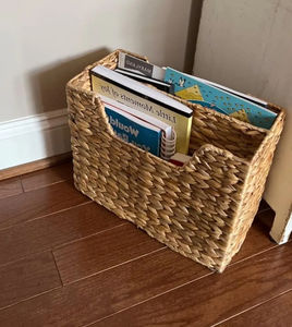 Vertical Water Hyacinth <b>Storage</b> Basket with Handles Woven Magazine Rack Artisanal <b>File</b> Organizer for Sustainable Home Office - Product Image 4