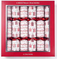 Boîte cadeau de Noël à fenêtre avec crackers de Noël imprimés blancs et rouges, décoration de table de Noël