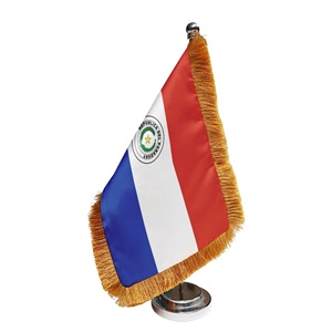 <span class=keywords><strong>Bandera</strong></span> de Escritorio de Paraguay con Borde Dorado 8.2x11, Mini <span class=keywords><strong>Bandera</strong></span> Paraguaya de Mesa con Base de Acero Inoxidable Resistente, Decoración Ejecutiva - Product Image 1