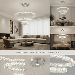 Lustres modernes pour salon avec éclairage en cristal, variateur d'intensité 3000K-6000K, télécommande, luminaires suspendus LED nordiques pour la maison - Product Image 2