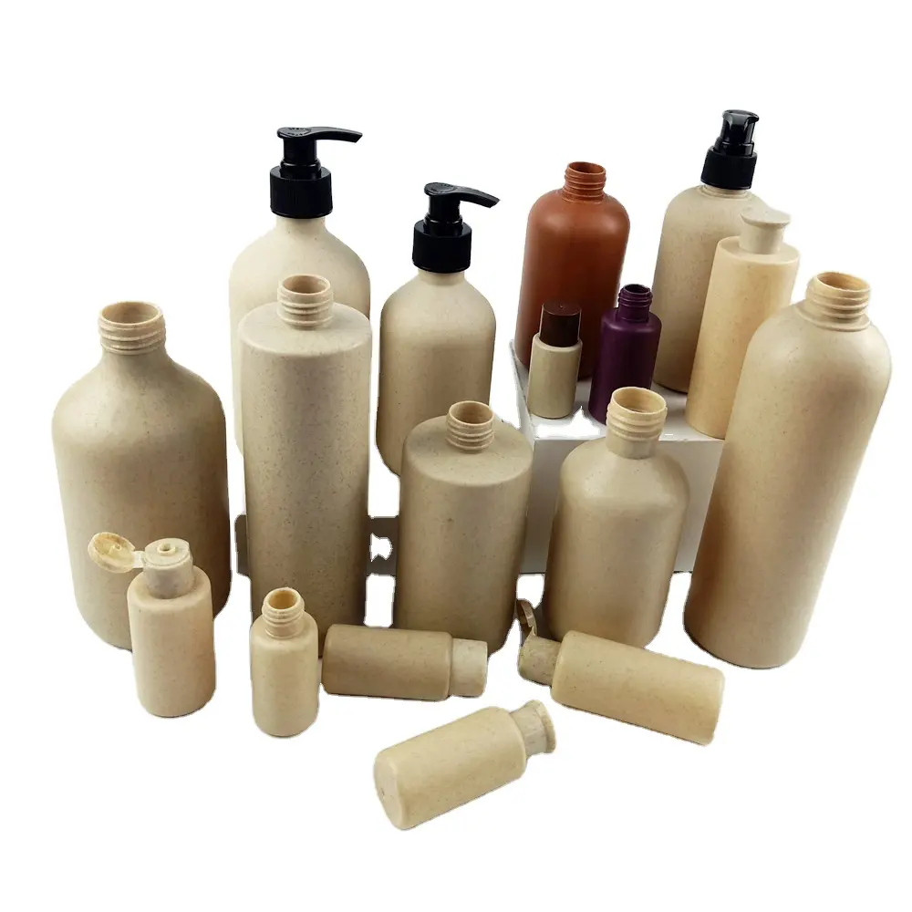 wheat straw recyclable bottles compostable wheat straw cosmetic bottle 100ml 250ml 500ml