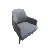 Fauteuil de bistrot élégant et luxueux gris, mobilier de projet pour hôtel et restaurant, chaise de salle à manger rembourrée en velours avec pieds en métal doré
