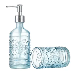 गुणवत्ता विशेष 3 pccs साबुन व्यंजन सेट बाथरूम डिस्पेंसर पंप के साथ ग्लास साबुन डिस्पेंसर बोतल सेट करें