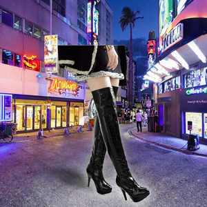 Glossy Over-the-Knee <b>Boots</b> High Heel Side <b>Zipper</b> Thigh High PU <b>Boots</b> for Party Nightclub - Product Image 3