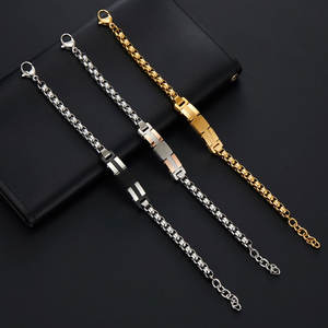 Pulsera y brazalete de moda para hombre de acero inoxidable 316L antideslustre, chapado en oro de 14K y 18K, espacios en blanco grabables para pulseras de hombre - Product Image 2