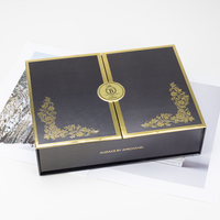 Cajas de Perfume magnéticas duras de doble puerta abierta negra con lámina de oro personalizada, 50ML, 100ML, botella fragante, caja de papel para velas, embalaje