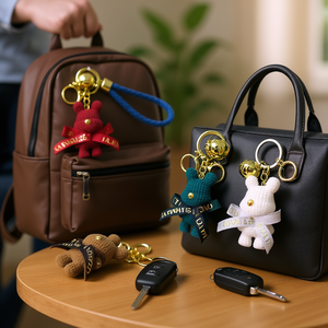 Portachiavi in peluche morbido a forma di coniglio, 2,5 pollici, in pelliccia sintetica, stile cartone animato, stampa serigrafica - Product Image 2