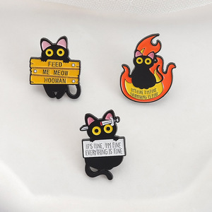 Broche de metal personalizado de esmalte suave con diseño de gato negro lindo y llama, insignia para ropa - Product Image 3