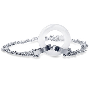 Pulsera de doble anillo de cerámica unisex, cadena geométrica en blanco y negro, joyería de regalo - Product Image 5