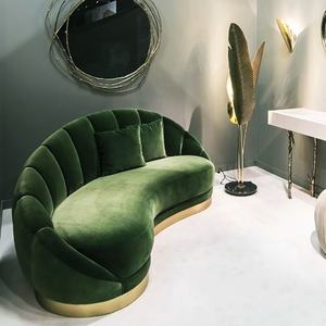 Green Velvet Tufted Sectional <strong>Sofa</strong> with Stainless Steel Legs Anti-Stain Quality for Dining Outdoor Bedroom or Bar Use - Product Image 3