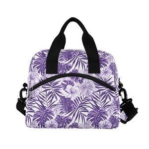 Sac à déjeuner isotherme pliable et imperméable pour femme, en nylon, avec motif de feuilles tropicales, impression personnalisée, faible MOQ, avec bretelles - Product Image 2
