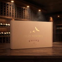 Caja de Cartón Kraft Marrón de Lujo Personalizada para 6 Botellas de Vino, con Asa, Forro de Esponja Desechable, Impresión en Lámina Dorada