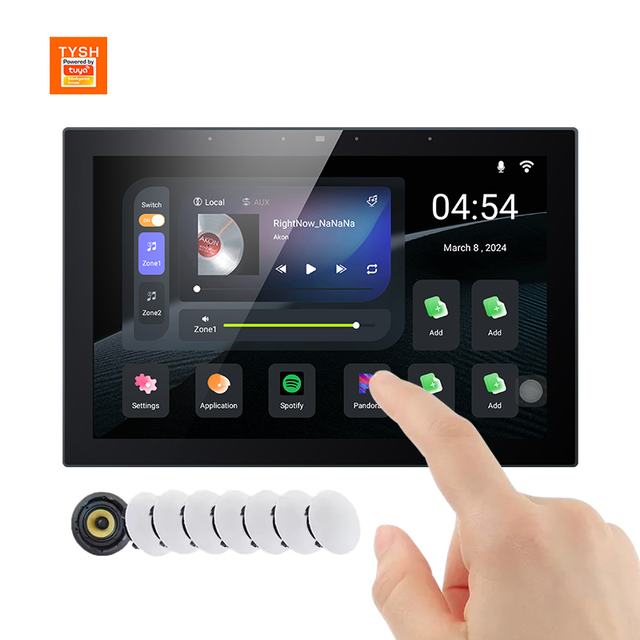 TYSH Tuya Smart Home 10 Inch Touch Screen Control Panel Background Music Zigbee Smart Switch App Control and Ceiling Speakers