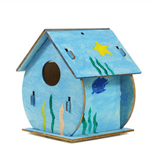 Çocuklar için basit ahşap DIY kuş evi boyama evi özelleştirilmiş ahşap el sanatları ev - Product Image 6