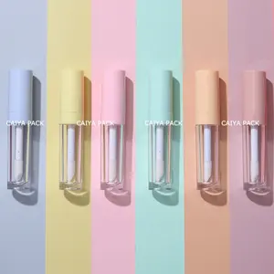 Envase de plástico para cosméticos, tubos de brillo de labios transparentes, color rosa y blanco, con logotipo personalizado, 9ml