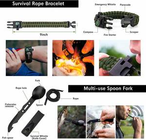 Vente en gros de kit de survie d'urgence 15 en 1 pour la randonnée, gadgets de haute qualité avec montre, allume-feu, etc. - Product Image 3