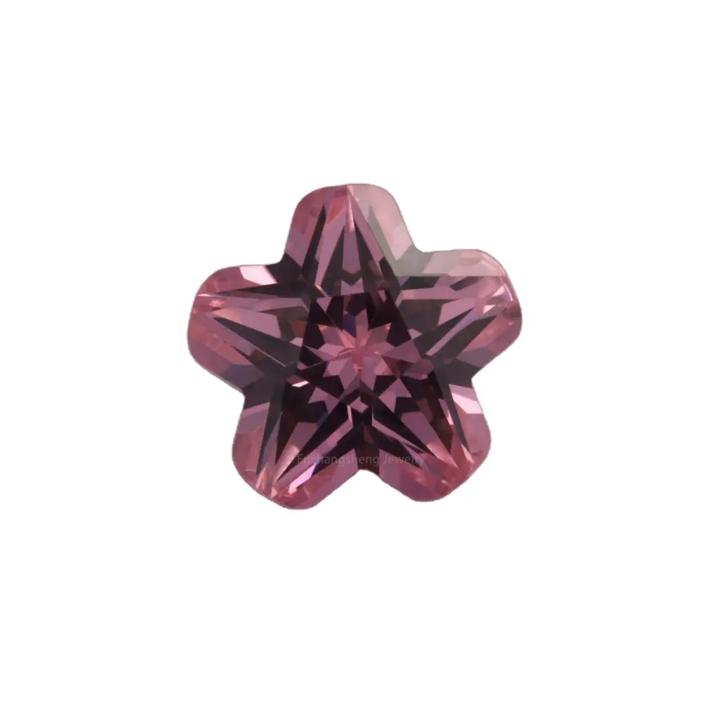 Penjualan terlaris 6*6 batu permata sintetis bahan merah muda permata bunga bentuk desain zirkonia kubik