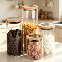 Pot de conservation en verre rond transparent en borosilicate de haute qualité avec couvercle en bois pour la conservation des aliments, disponible en 1800 ml, 1500 ml, 1100 ml et 700 ml