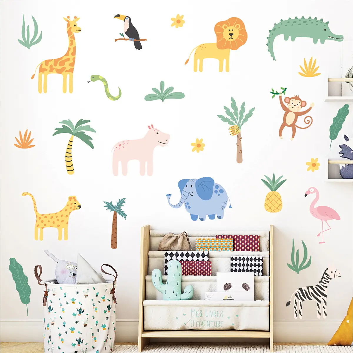 Jungle Animals Wall Decals, Cartoon Animals Wall Stickers for Kids Room ,Decorative Self Adhesive Waterproof Home Wall Stickers
