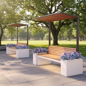 Banc de jardin moderne en <span class=keywords><strong>acier</strong></span> inoxydable pour café, combinaison personnalisée avec jardinière intégrée, siège commercial pour rue avec <span class=keywords><strong>bac</strong></span> à fleurs intégré - Product Image 5