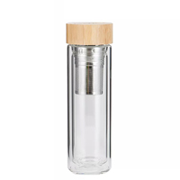 Vente en gros, large bouche, logo personnalisé, double paroi, verre à thé isolé, infuseur de fruits, bouteille d'eau avec couvercle et manchon en bambou